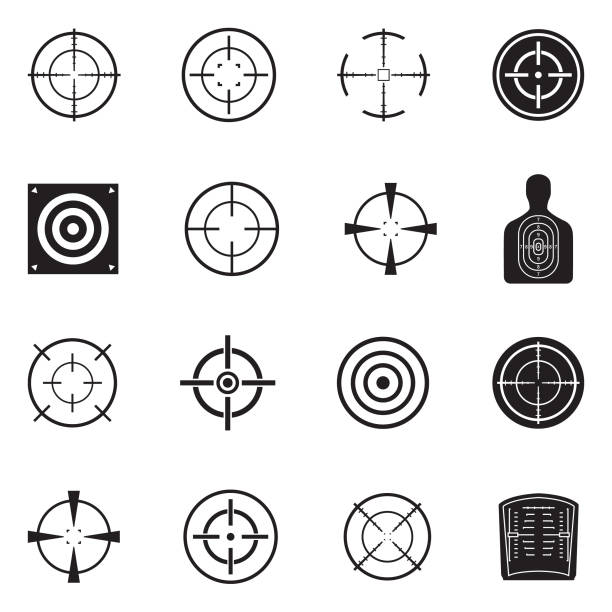 Target And Crosshair Icons. Black Flat Design. Vector Illustration. Different Crosshair Illustrations pistol stock illustrations