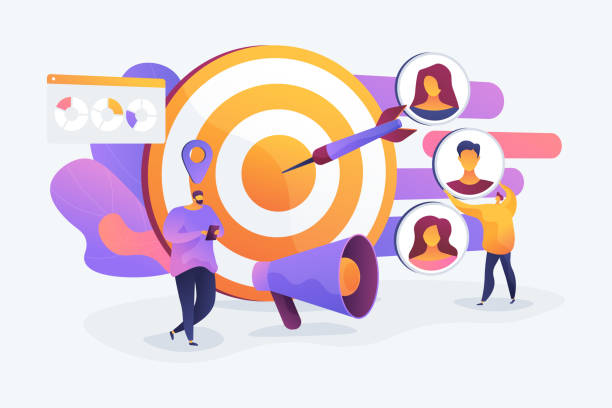 Target audience concept vector illustration Customer attraction campaign, accurate promo, advertising business. Market segmentation, adverts, target market, target group, target customer concept. Vector isolated concept creative illustration recruitment designs stock illustrations