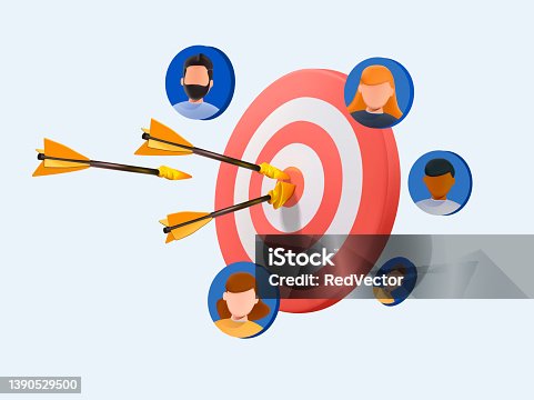 istock Target customer concept. Customer attraction campaign, accurate promo, advertising. 3D Web Vector Illustrations. 1390529500