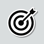 Icon of "Target" on a sticker with a drop shadow isolated on a blank background. Trendy illustration in a flat design style. Vector Illustration (EPS10, well layered and grouped). Easy to edit, manipulate, resize or colorize. Vector and Jpeg file of different sizes.