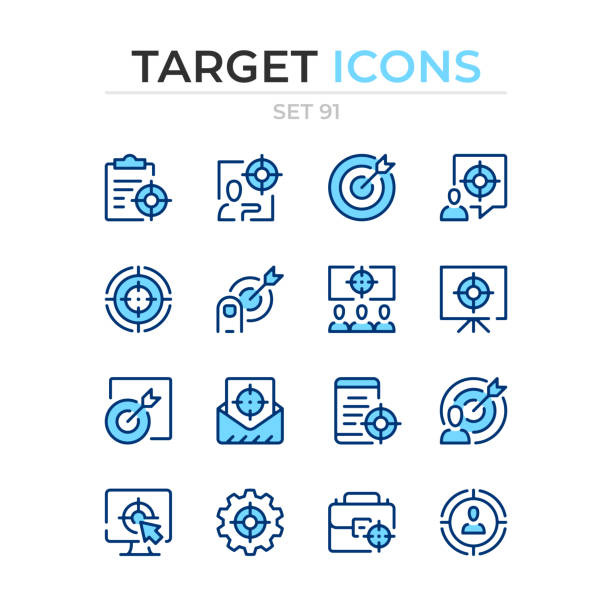 Target icons. Vector line icons set. Premium quality. Simple thin line design. Modern outline symbols collection, pictograms. Target icons. Vector line icons set. Premium quality. Simple thin line design. Modern outline symbols collection, pictograms. target market stock illustrations
