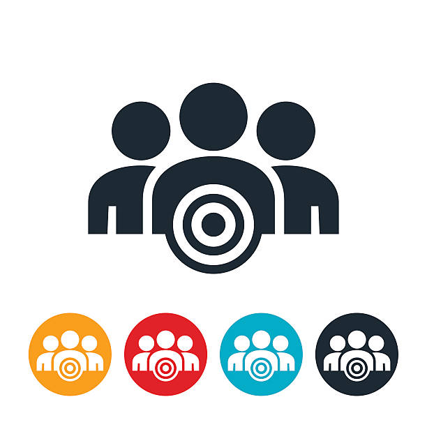 Target Market Icon An icon of a group of people with a target. The icon represents a target market or target consumer as it relates to retail. target market stock illustrations
