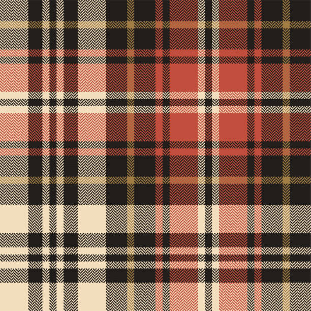 Tartan plaid pattern background. Seamless herringbone check plaid graphic in black, gold, and red for scarf, flannel shirt, blanket, throw, duvet cover, or other autumn winter fabric design. Tartan plaid pattern background. Seamless herringbone check plaid graphic in black, gold, and red for scarf, flannel shirt, blanket, throw, duvet cover, or other autumn winter fabric design. plaid stock illustrations