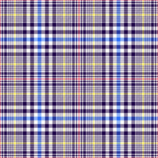 Tartan plaid pattern glen multicolored in navy blue, bright blue, red, yellow, white. Seamless tweed check for jacket, skirt, blanket, duvet cover, other spring, autumn winter fashion textile design. Tartan plaid pattern glen multicolored in navy blue, bright blue, red, yellow, white. Seamless tweed check for jacket, skirt, blanket, duvet cover, other spring, autumn winter fashion textile design. spring fashion stock illustrations
