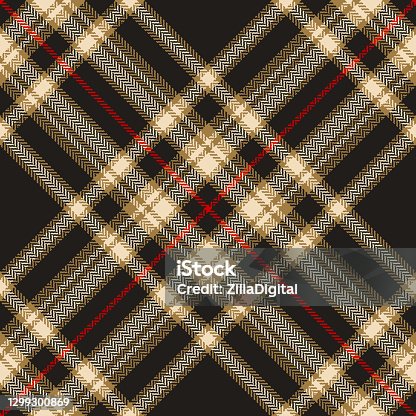 istock Tartan plaid pattern in black, gold brown, red, beige. Herringbone textured seamless dark check plaid graphic for flannel shirt, blanket, or other modern autumn winter fashion textile design. 1299300869