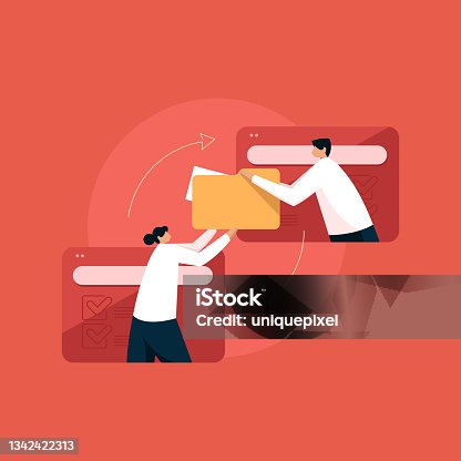 istock Task Distribution and work management, sharing data and file folder online concept 1342422313