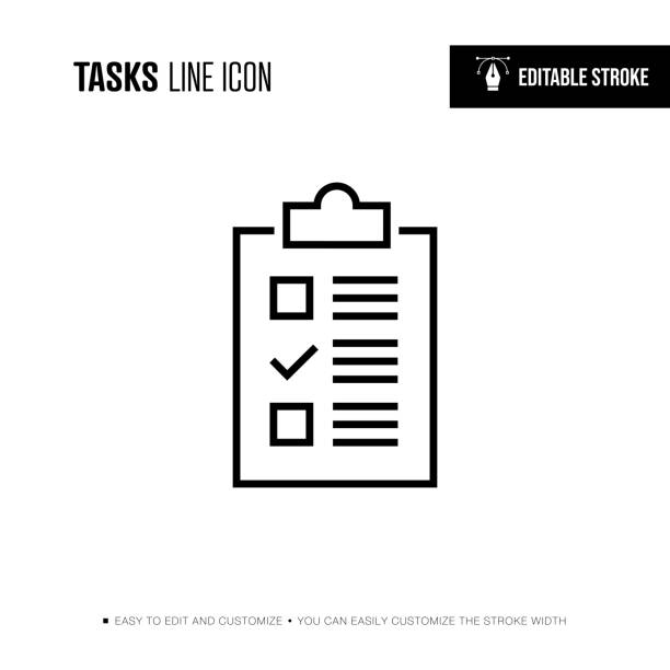 Tasks Line Icon - Editable Stroke Tasks Line Icon - Editable Stroke checklist stock illustrations