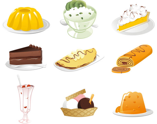 ilustrações de stock, clip art, desenhos animados e ícones de deliciosos sobremesas conjunto de ícones - bolos de chocolate