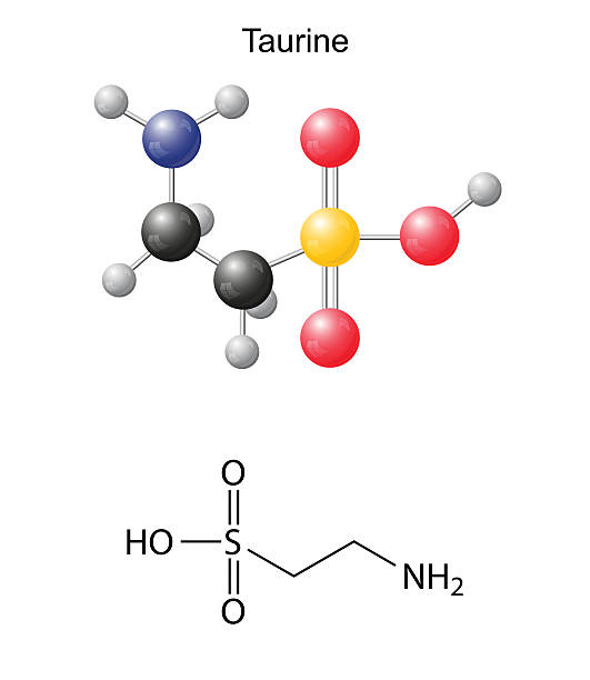 Taurine (tau) - chemical structural formula and models vector art illustration