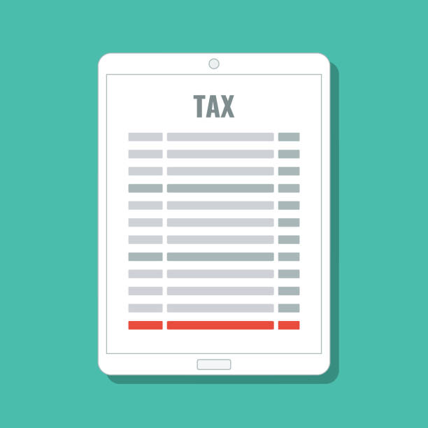 ilustraciones, imágenes clip art, dibujos animados e iconos de stock de formulario de impuestos en línea en la pantalla de la tableta digital - irs
