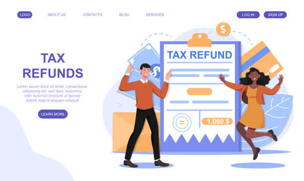 Tax refund and return declaration approved concept Tax refund and return concept. Tax declaration approved. Idea of accounting and payment. Financial bill. Flat abstract vector illustration isolated on white background. Website, web page, ui template. irs stock illustrations