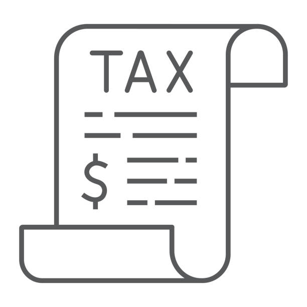 Tax thin line icon, business and finance, taxes sign, vector graphics, a linear pattern on a white background, eps 10. Tax thin line icon, business and finance, taxes sign, vector graphics, a linear pattern on a white background, eps 10 income tax stock illustrations