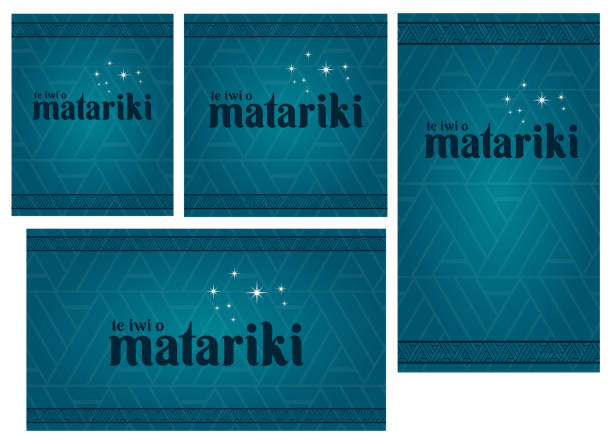 te iwa o matariki the nine stars of Matariki Maori New Year vector art illustration
