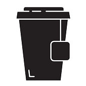 istock Tea in a take out paper cup black and white icon 1385723809
