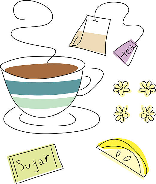 Tea Time Drawn Design Elements vector art illustration