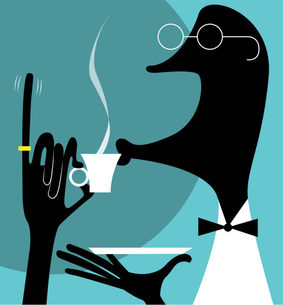 Tea time A man sticking out his little finger while sipping his tea. snob stock illustrations
