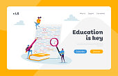 istock Teacher or Student Fix Grammar, Punctuation Landing Page Template. Tiny Characters Edit, Correct Mistakes in Paper Test 1263724094