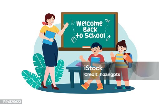 istock Teacher welcomes students into the class Illustration concept on white background 1414820623