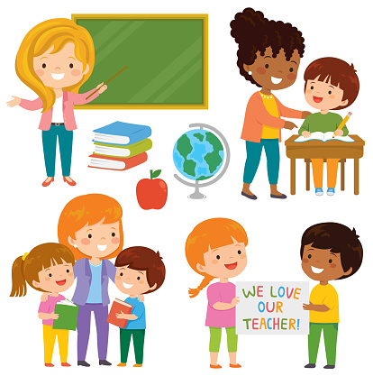 Teachers and students clipart set