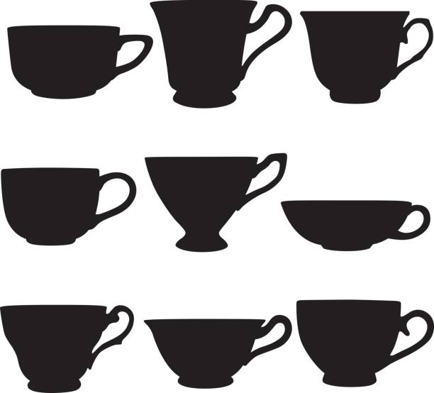 Teacup Silhouettes Vector silhouettes of nine different teacups. tea cup stock illustrations