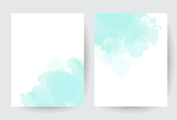 Teal blue watercolor vector splash cards. Teal blue watercolor vector splash cards. Simple minimalist backgrounds, hand-drawn watercolour texture. Painted delicate spots.Elegant frames.Mint, cyan, teal trendy color brush art drawing on white. teal stock illustrations