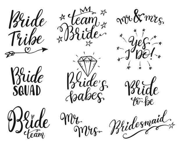 Team bride calligraphy lettering vector hen party, bachelorette wedding design Team bride calligraphy lettering vector hen party, bachelorette wedding design bride stock illustrations