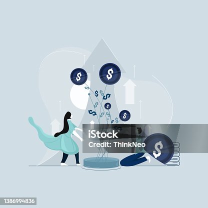 istock Team growing money plant, cultivation of money cash profits for presentation, investment concept 1386994836