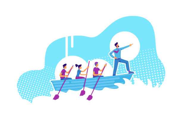 illustrazioni stock, clip art, cartoni animati e icone di tendenza di team in barca a vela flat concept illustrazione vettoriale - team building
