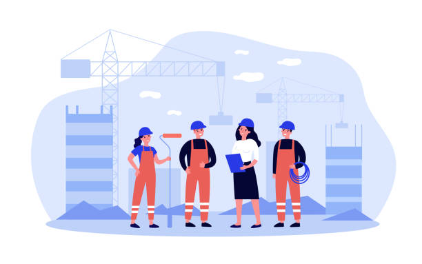 i̇nşaatçılardan oluşan ekip yerinde - construction worker stock illustrations