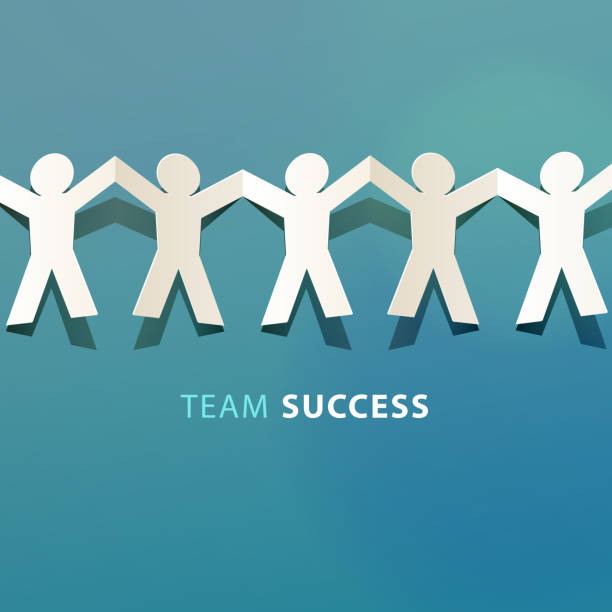 Team Success Concept Paper Cut Cutted paper people holding hands for teamwork concept. consistent word stock illustrations