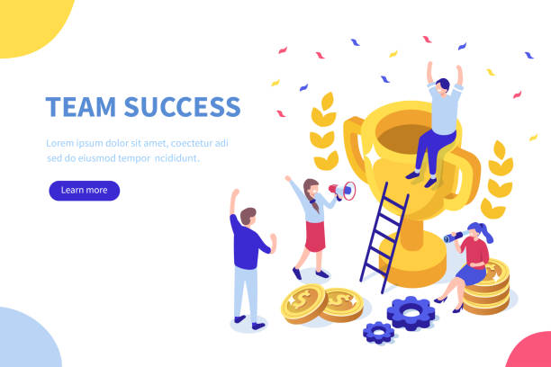 team Success concept banner. Can use for web banner, infographics, hero images. Flat isometric vector illustration isolated on white background. trophy award illustrations stock illustrations