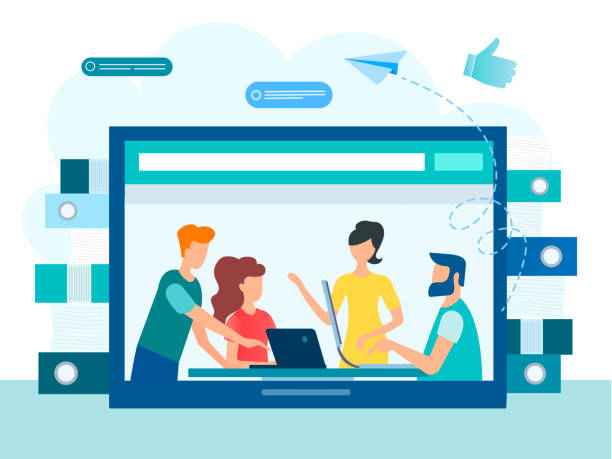 teamwork business working online using internet vector