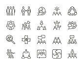 Teamwork Editable Stroke Line Icons. unique style of Adjustable and scalable icons such as Leadership, Success, Team Spirit, Support, Problem Solving and so on.