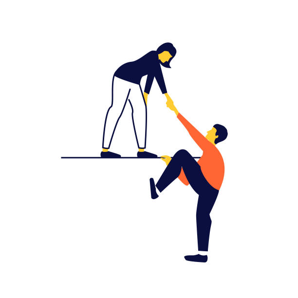Teamwork. Girl helping mate. Peers help and support each other. Concept of team building, collective work. support illustrations stock illustrations