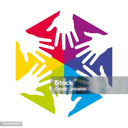 istock Teamwork Helping Hand Colorful Hexagon Icon 1349699627