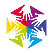 istock Teamwork Helping Hand Colorful Hexagon Icon 1349699627