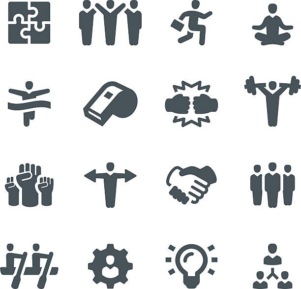 Teamwork Icons Teamwork, business, icons, leadership, team building, human resources, cooperation, fist, conflict conflict stock illustrations