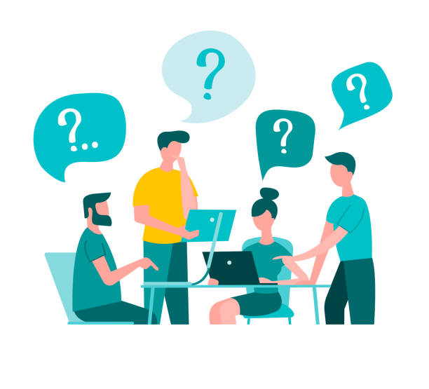 Teamwork in the office, problem solving Brainstorming What to do? vector art illustration