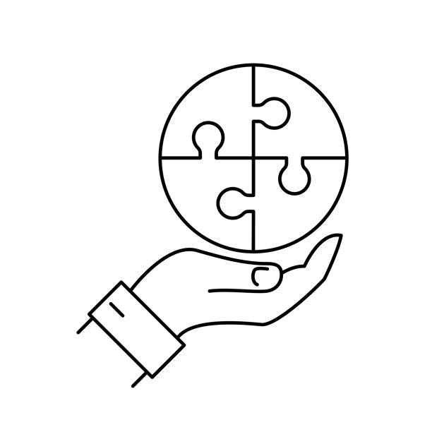 Teamwork Thin Line Icon - Solution vector art illustration