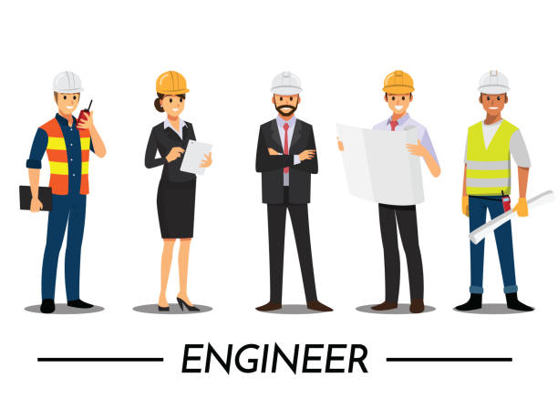技術者と建築とエンジニアやメカニックの人のチームワーク、ベクトル イラスト漫画のキャラクター。 - エンジニア点のイラスト素材／クリップアート素材／マンガ素材／アイコン素材