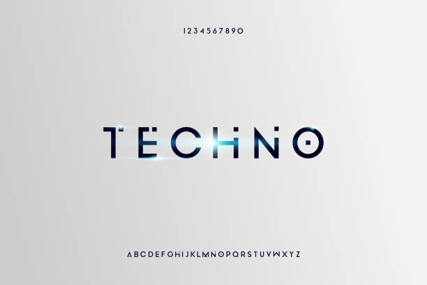 Techno, a modern minimalist futuristic alphabet font design an Abstract technology futuristic alphabet font. digital space typography vector illustration design techno music stock illustrations