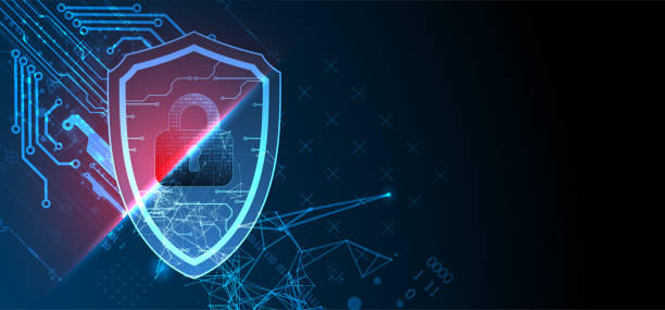Technological abstract background on the topic of information protection and computer security. vector art illustration