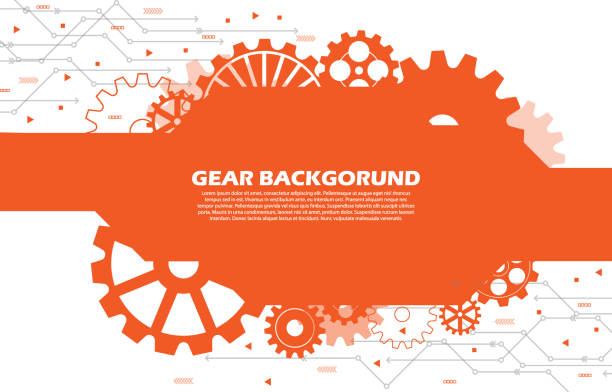 technology background with gear symbols patten network internet of things Ep.32 Abstract gear wheel pattern on orange technology background EP.5.Used to decorate on message boards, advertising boards, publications and other works mechanic backgrounds stock illustrations