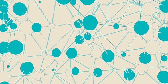 Technology, chemistry and science banner design template. Molecule and communication pattern. Connected lines with dots. Global network connection.