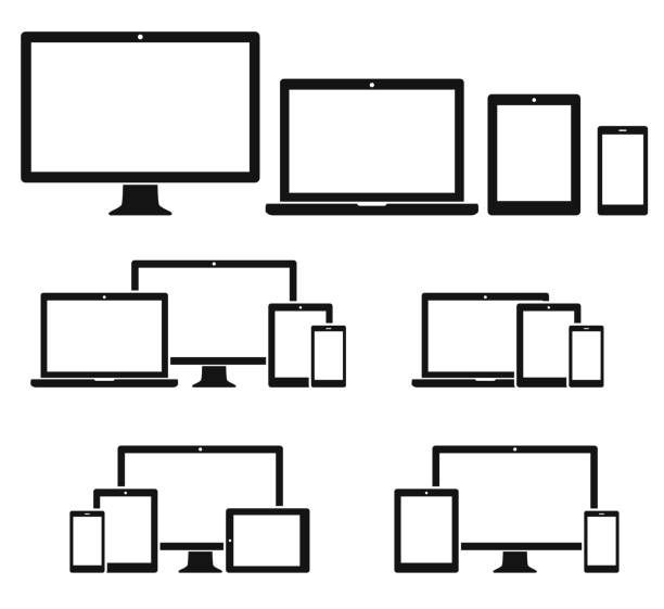 기술 장치 아이콘 세트 - 컴퓨터 모니터 stock illustrations