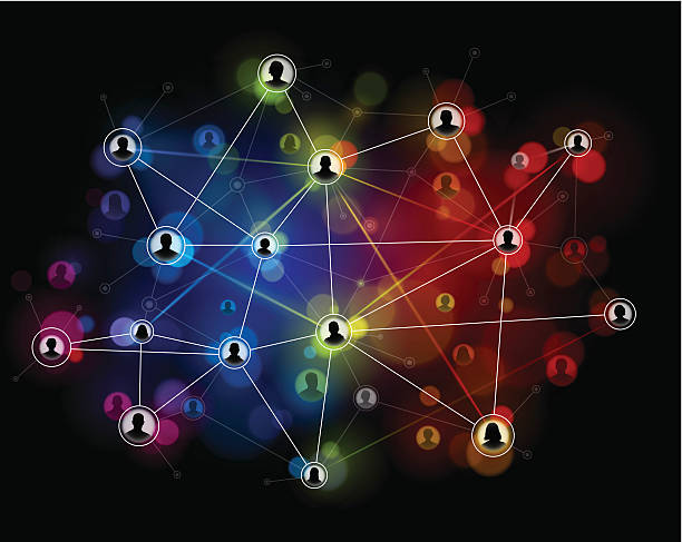 Technology network background Interconnecting internet users on a vibrant coloured network system. EPS 10 file using transparencies. data silhouettes stock illustrations