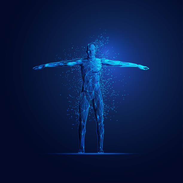 technologyMan concept of digital transformation, figure of a man in scientific technology theme with futuristic element the human body stock illustrations