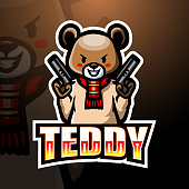 Vector illustration of  Teddy Bear gunner mascot esport logo design