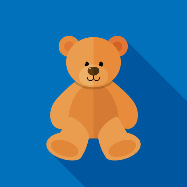Teddy Bear Icon Flat Vector illustration of a teddy bear against a blue background in flat style. bear stock illustrations