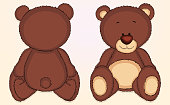 Cute bear cub front and back. Hand drawn EPS10 vector illustration, global colors, easy to modify.